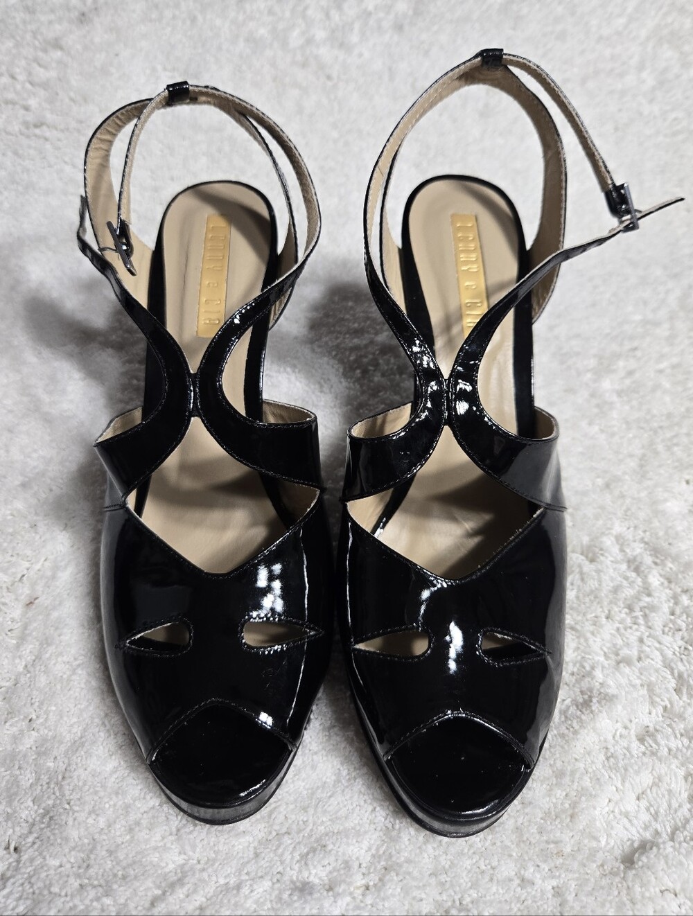 Lenny E Cia Designer Shoes Patent Leather Peep Toe Heels Sz 10 Made In Brazil